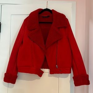 The Fifth Label red Sherpa lined bomber jacket size M